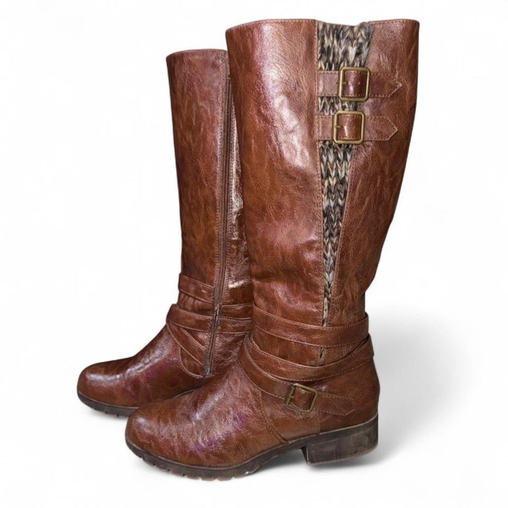 Brown Boots‎ Buckles Straps Knit Trim By Sugar Ladies 9